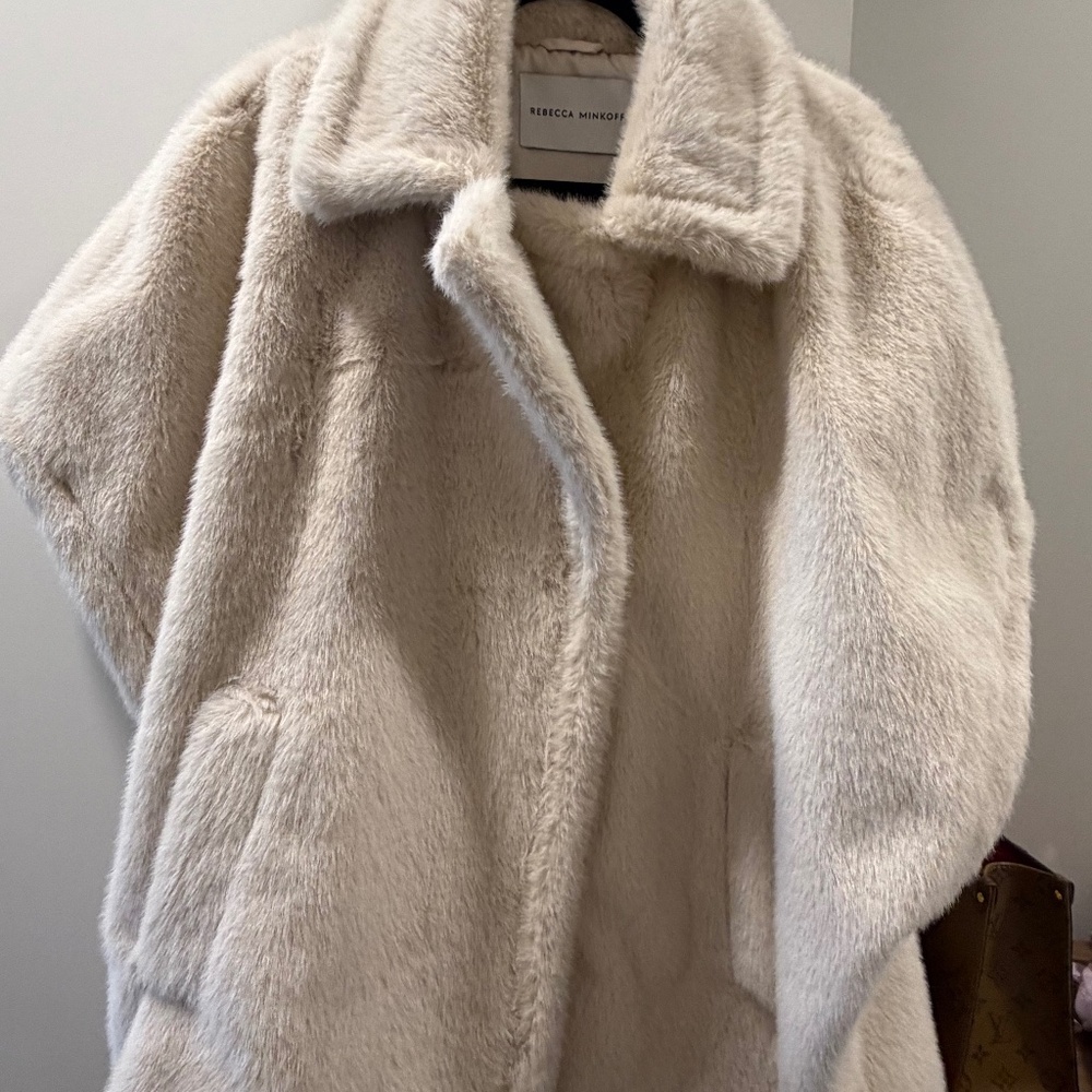 Rebecca Minkoff Ivory Faux Fur Oversized Coat